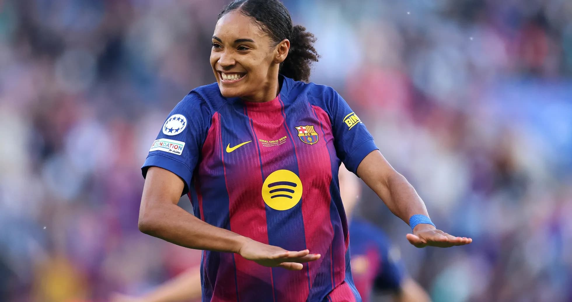 Player celebrating a goal wearing Barcelona jersey