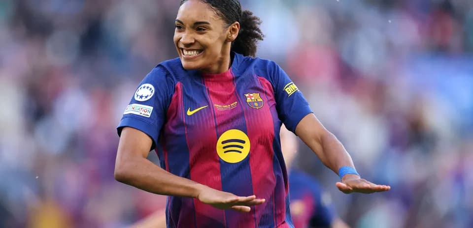 Player celebrating a goal wearing Barcelona jersey