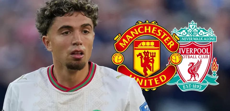 Player in action with Manchester United and Liverpool logos