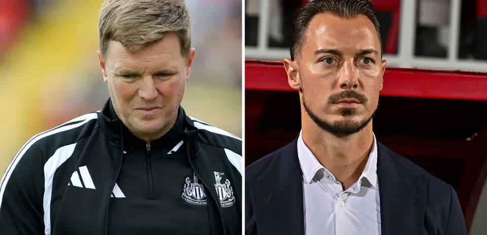 Two football managers during a match moment