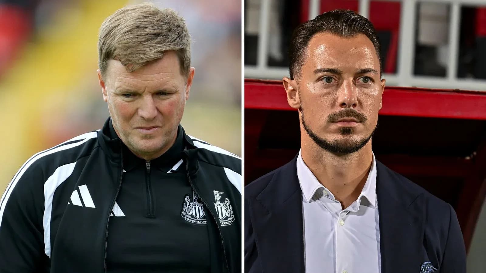 Two football managers during a match moment