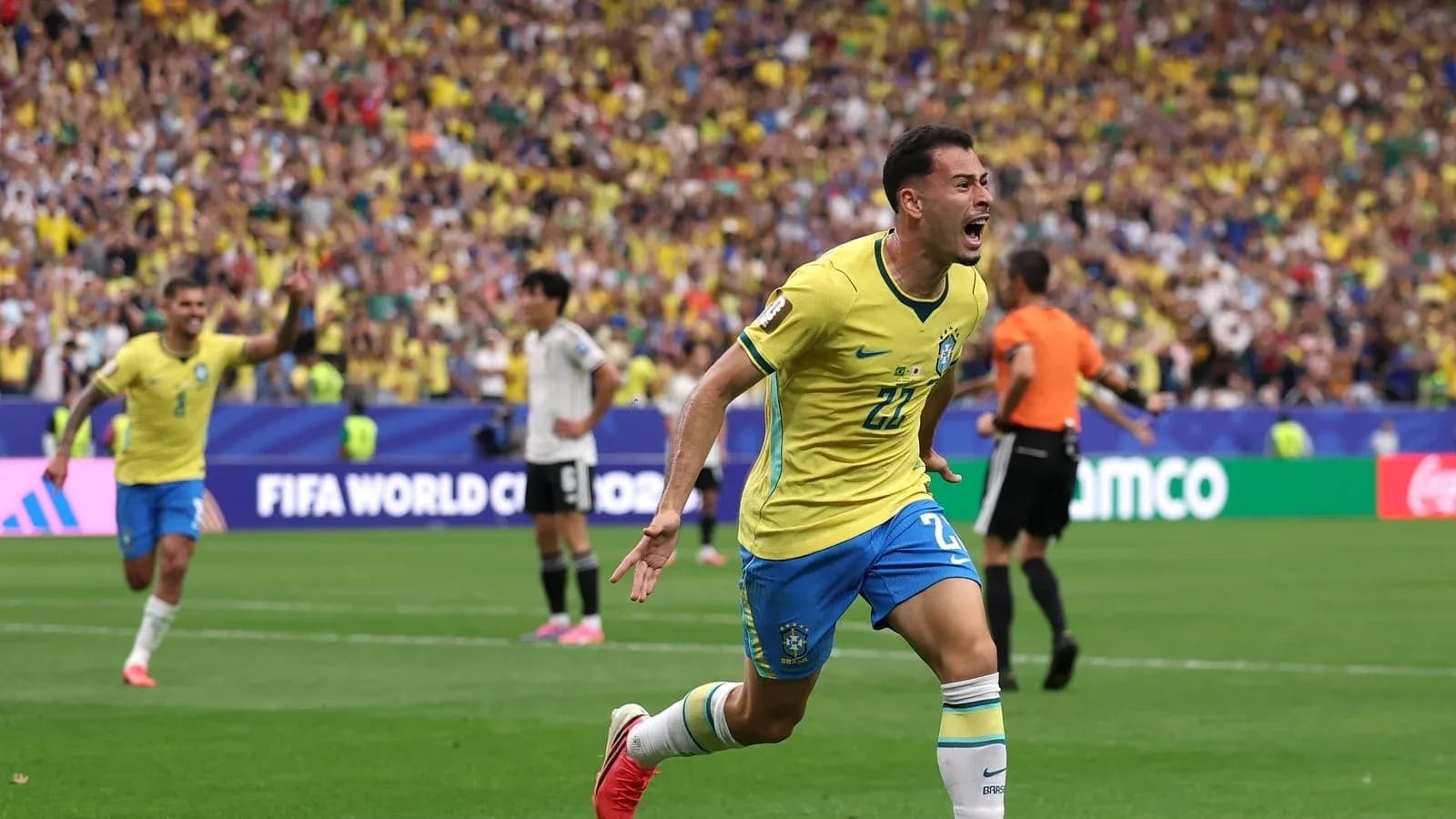 Brazil player celebrating a goal during match