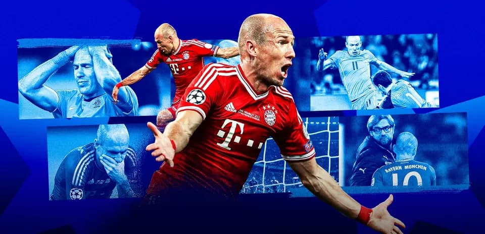Arjen Robben celebrating a goal for Bayern Munich