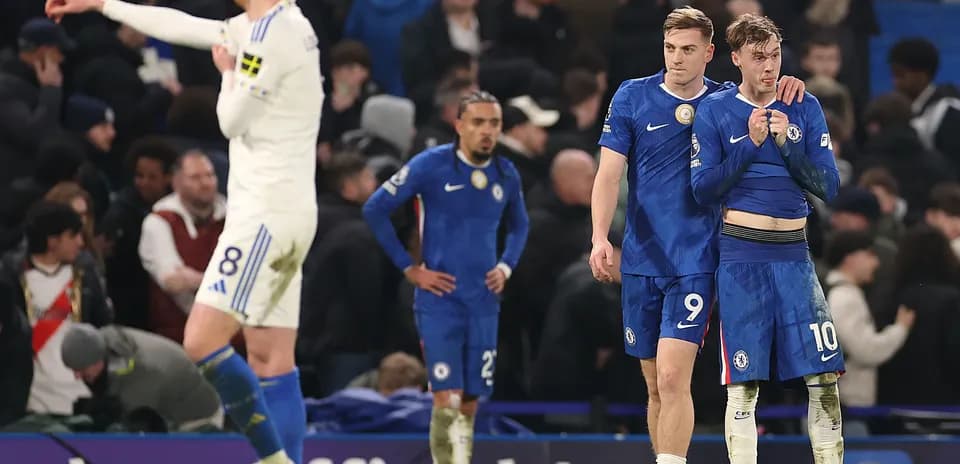 Chelsea players reacting after match against Leeds United