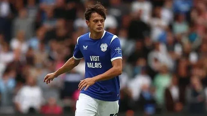 Player in blue kit running on the pitch