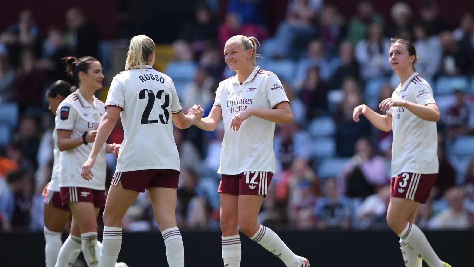 Arsenal women celebrating a goal during match