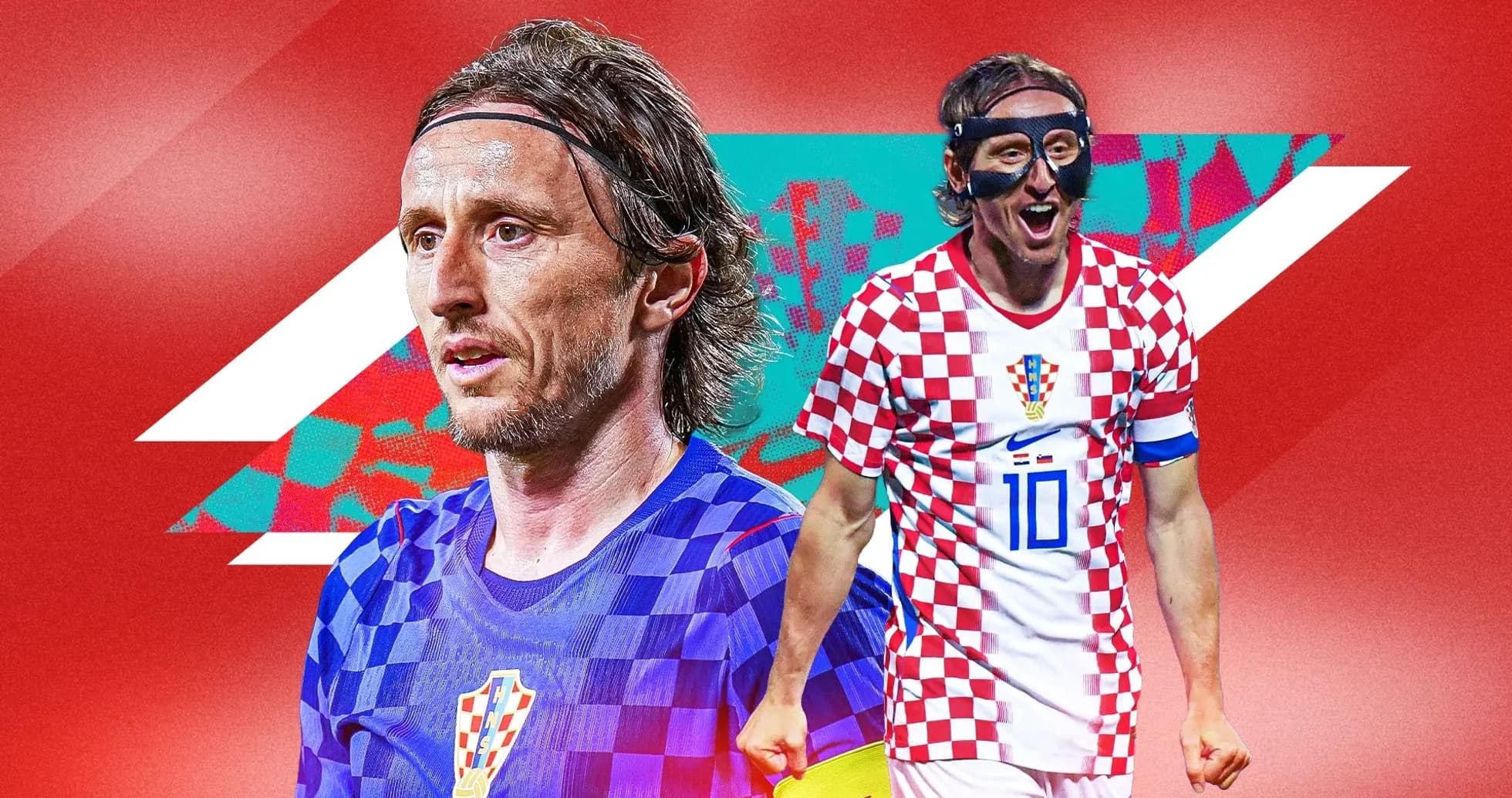 Luka Modrić in Croatia kit with red background