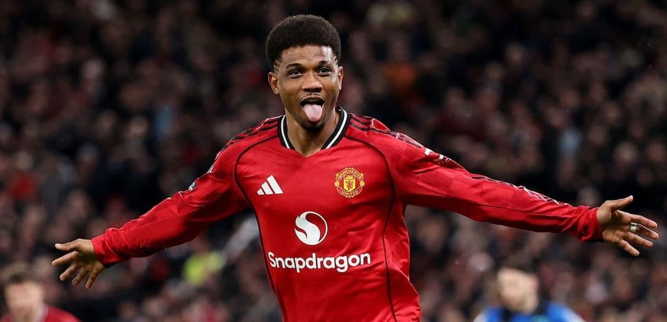 Player celebrating after scoring a goal for Manchester United