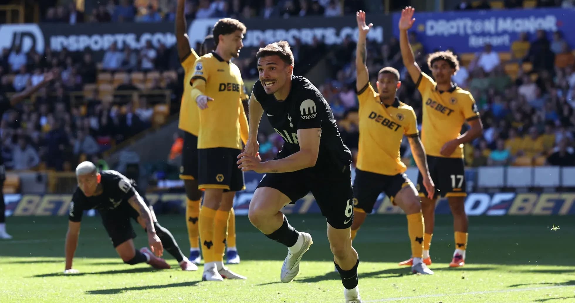 Player celebrating during Wolves vs Tottenham match