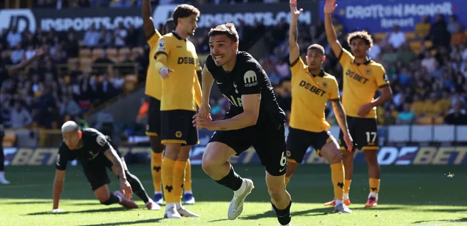 Player celebrating during Wolves vs Tottenham match