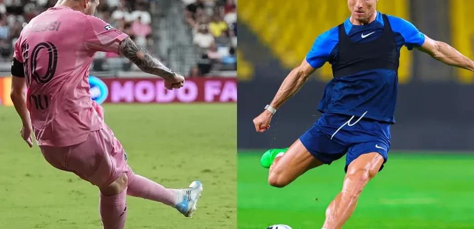 Lionel Messi and Cristiano Ronaldo training on field