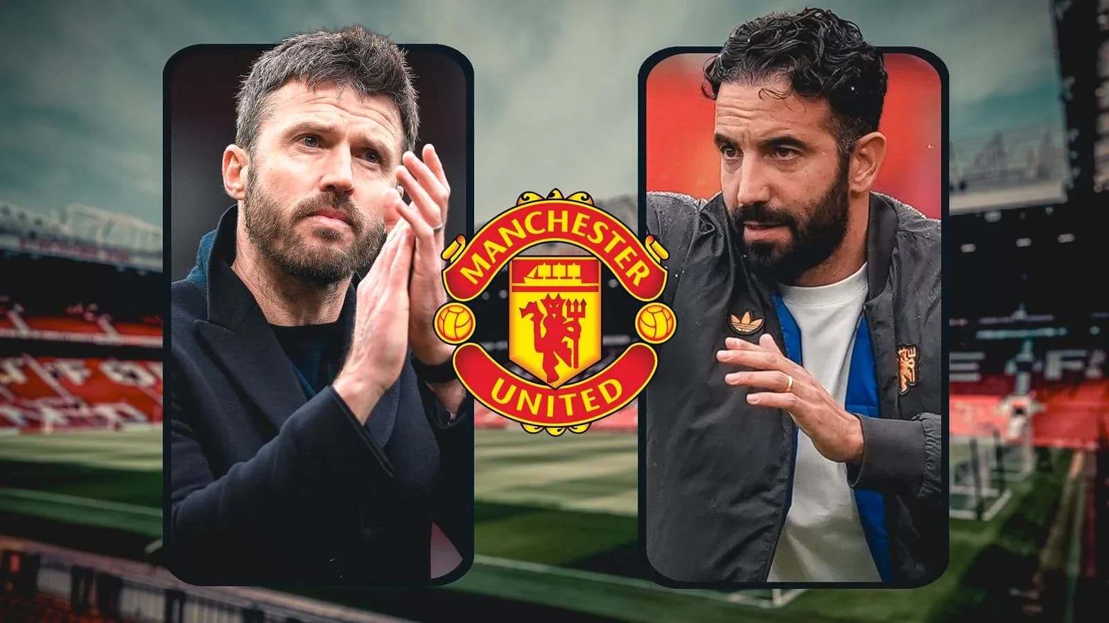 Two coaches discussing on the pitch at Old Trafford