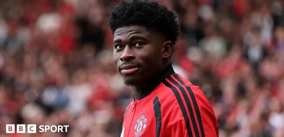 Football player in Manchester United kit on pitch