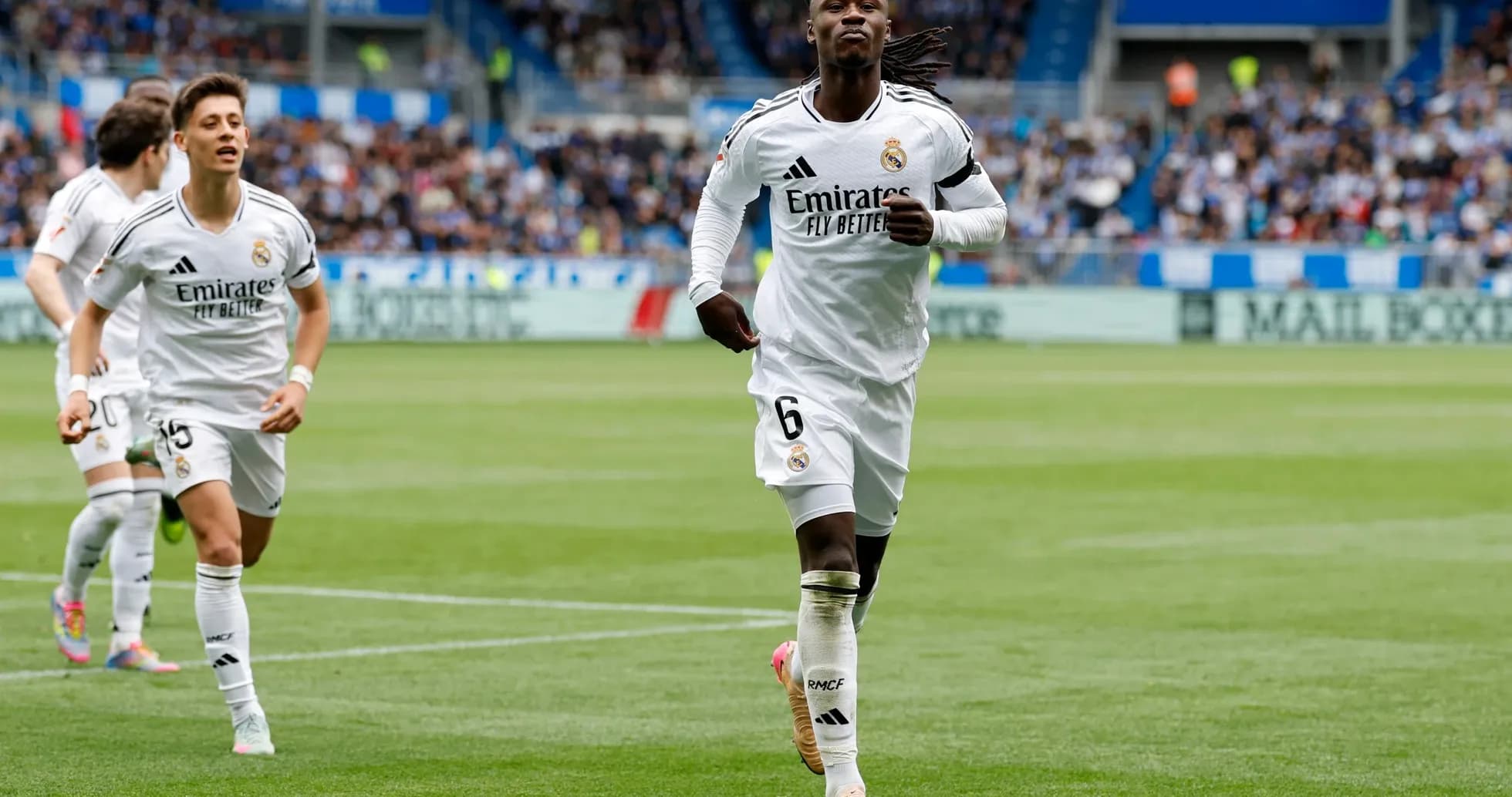 Real Madrid players celebrating during La Liga match