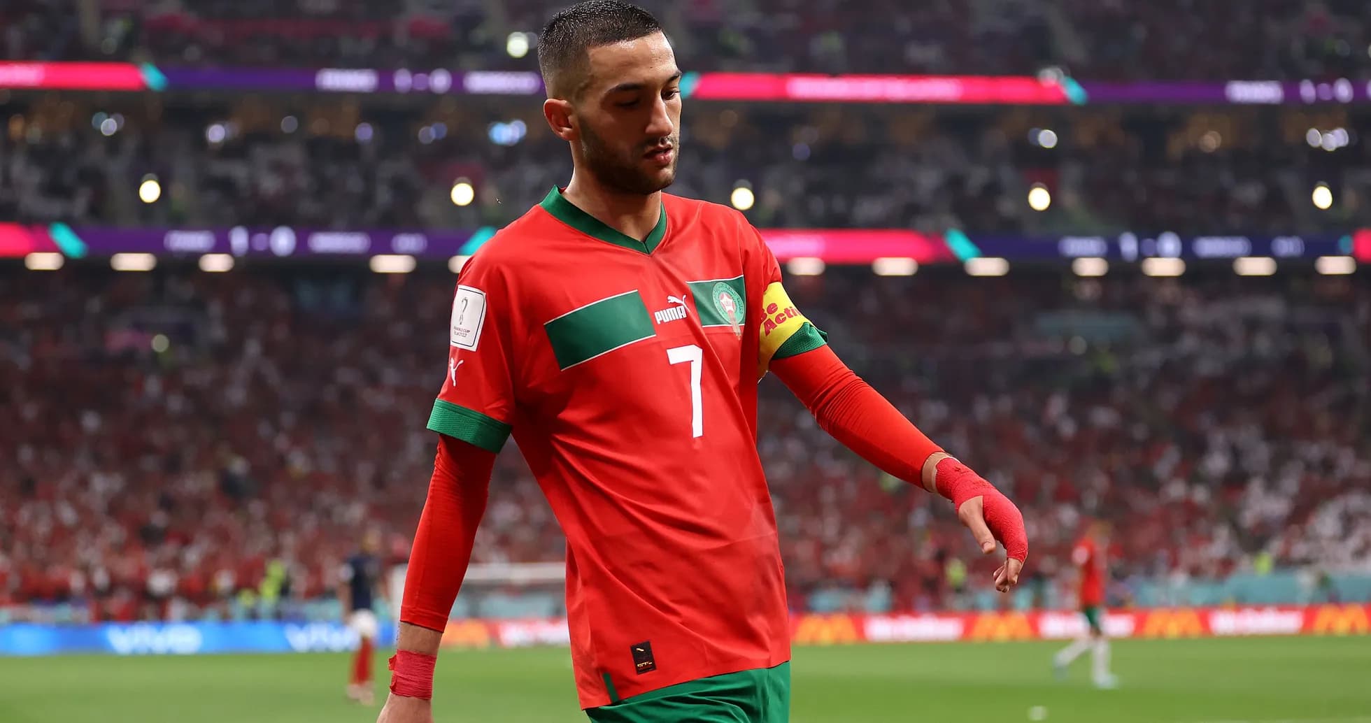Hakim Ziyech walking off the pitch during match