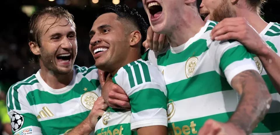 Celtic players celebrating a goal in Champions League