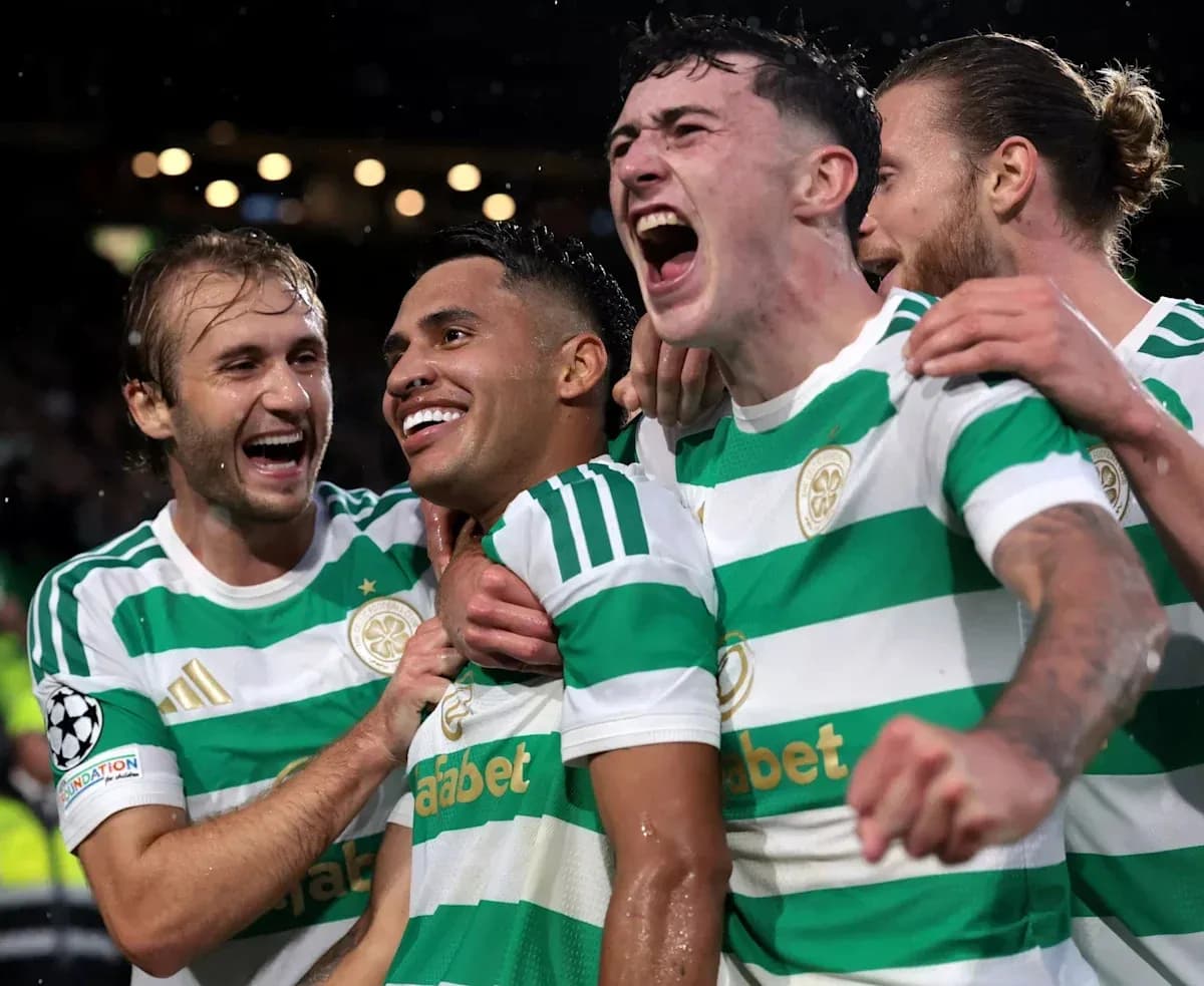 Celtic players celebrating a goal in Champions League