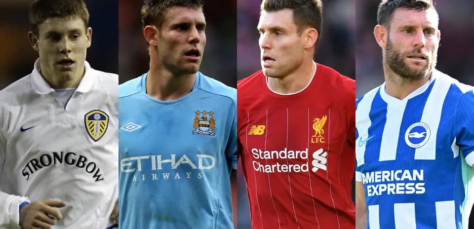 Four football players in club jerseys from different teams