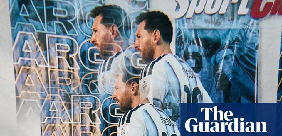 Lionel Messi in Argentina jersey against backdrop