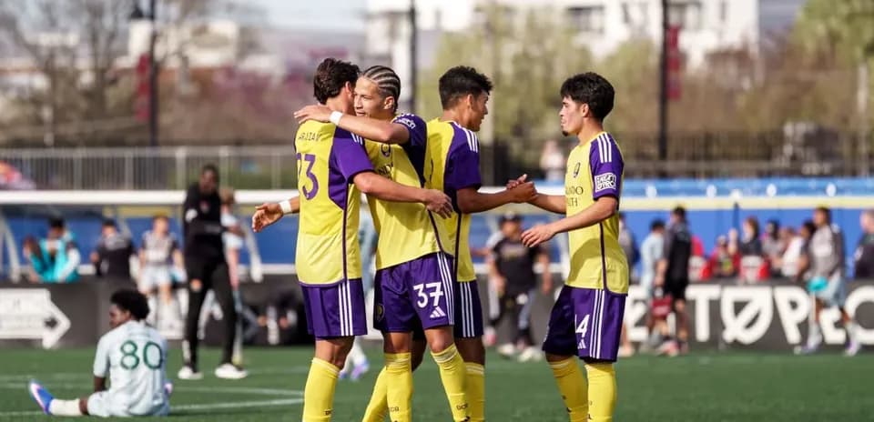 Orlando City II players celebrating a goal