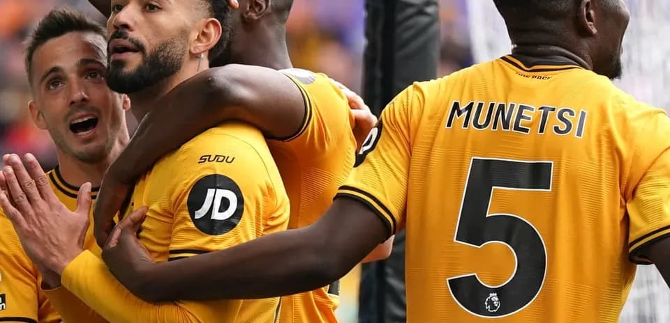 Wolves players celebrating a goal during match