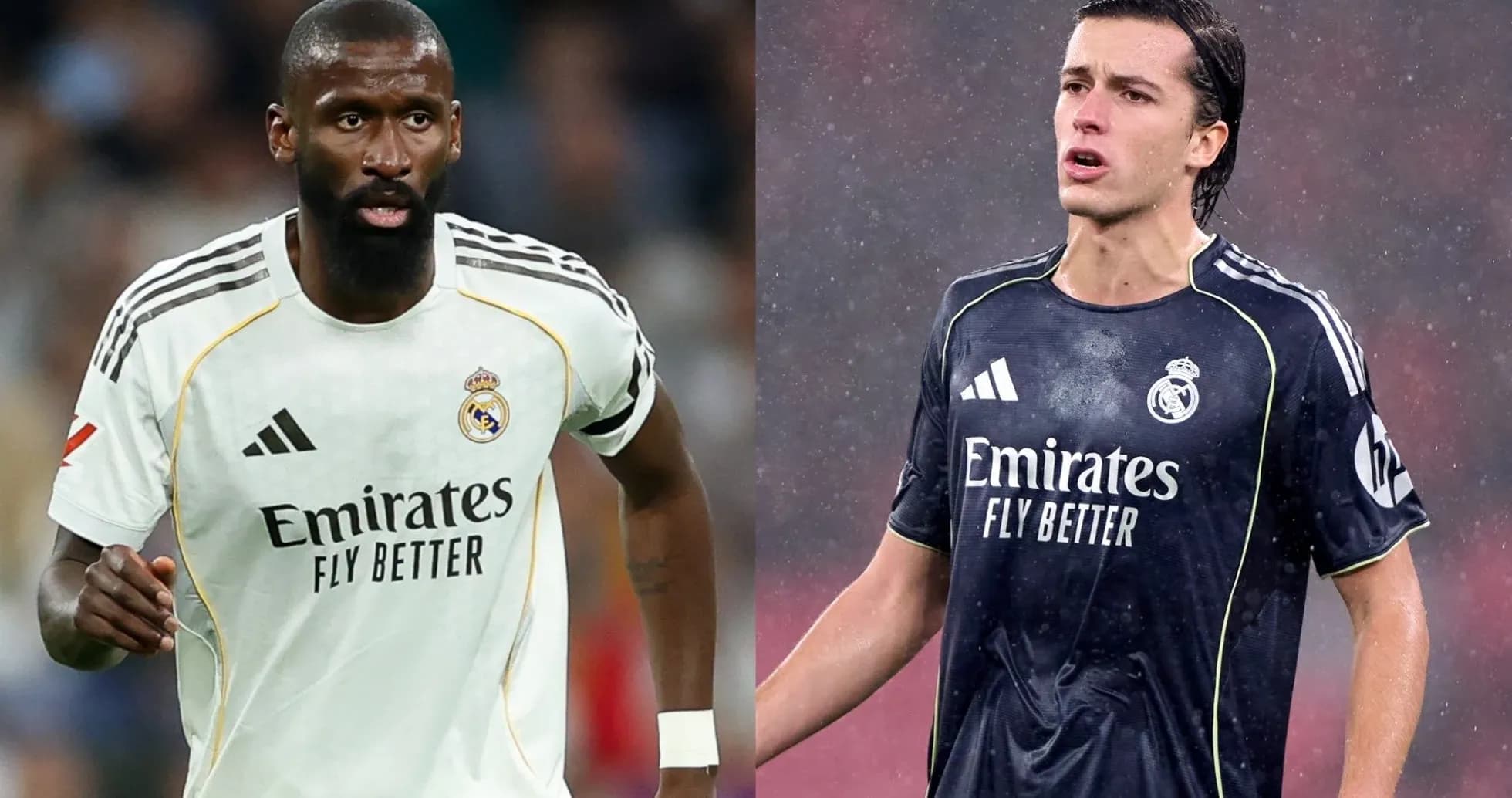 Two Real Madrid players in match uniforms