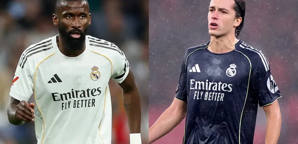 Two Real Madrid players in match uniforms
