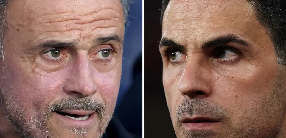 Close-up of two football managers in profile