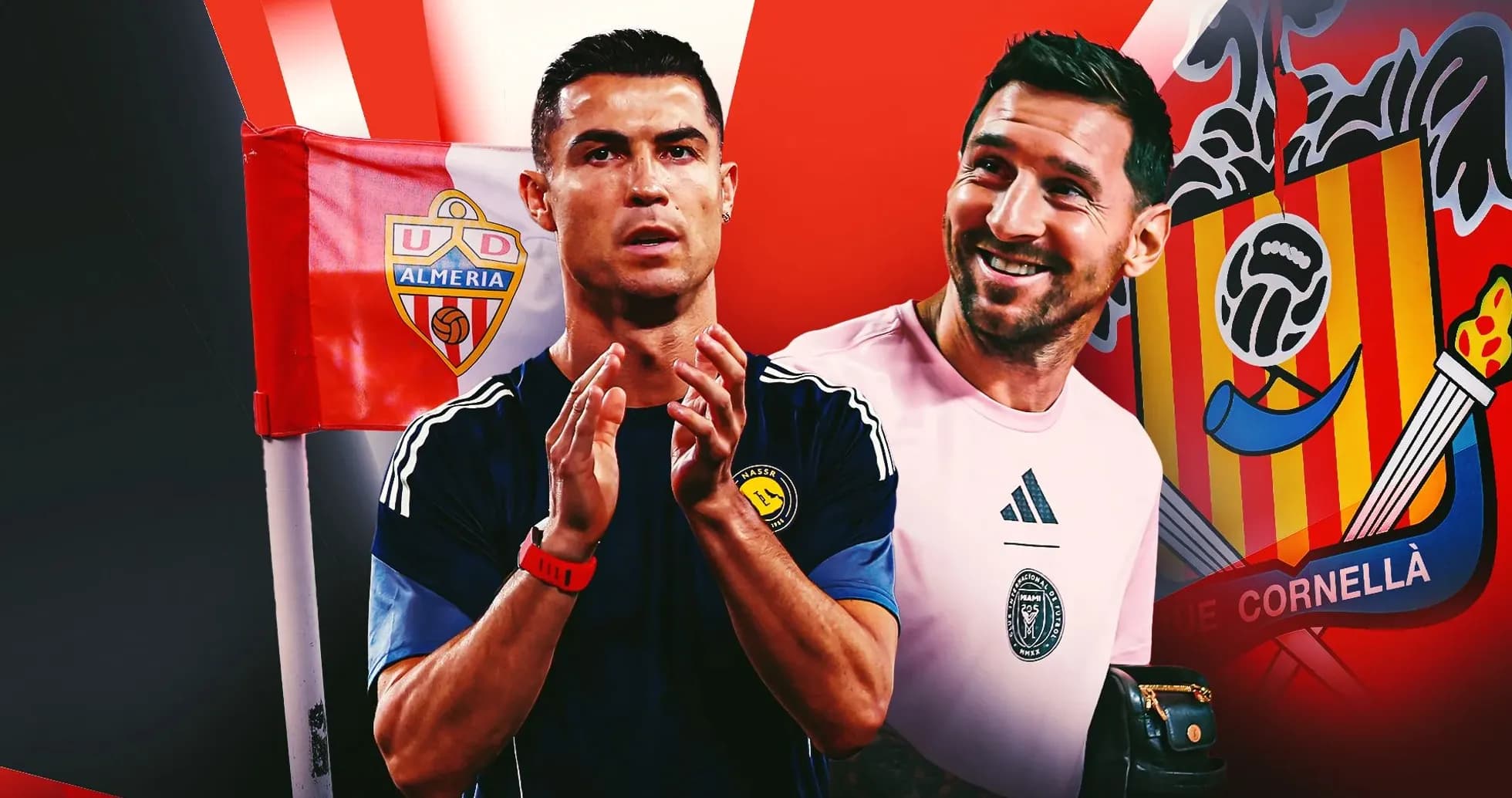 Cristiano Ronaldo and goalkeeper with team logos