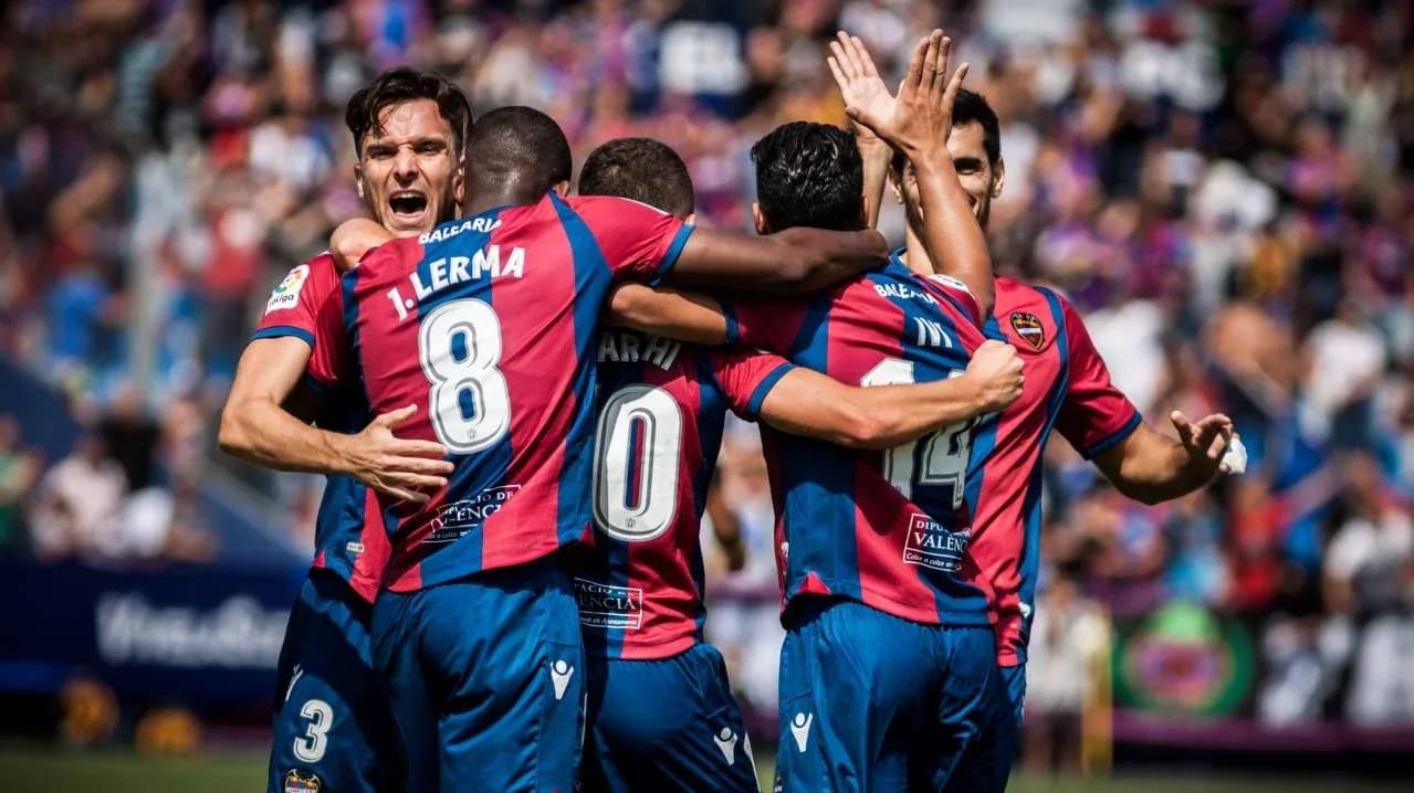 Levante players celebrating a goal during match