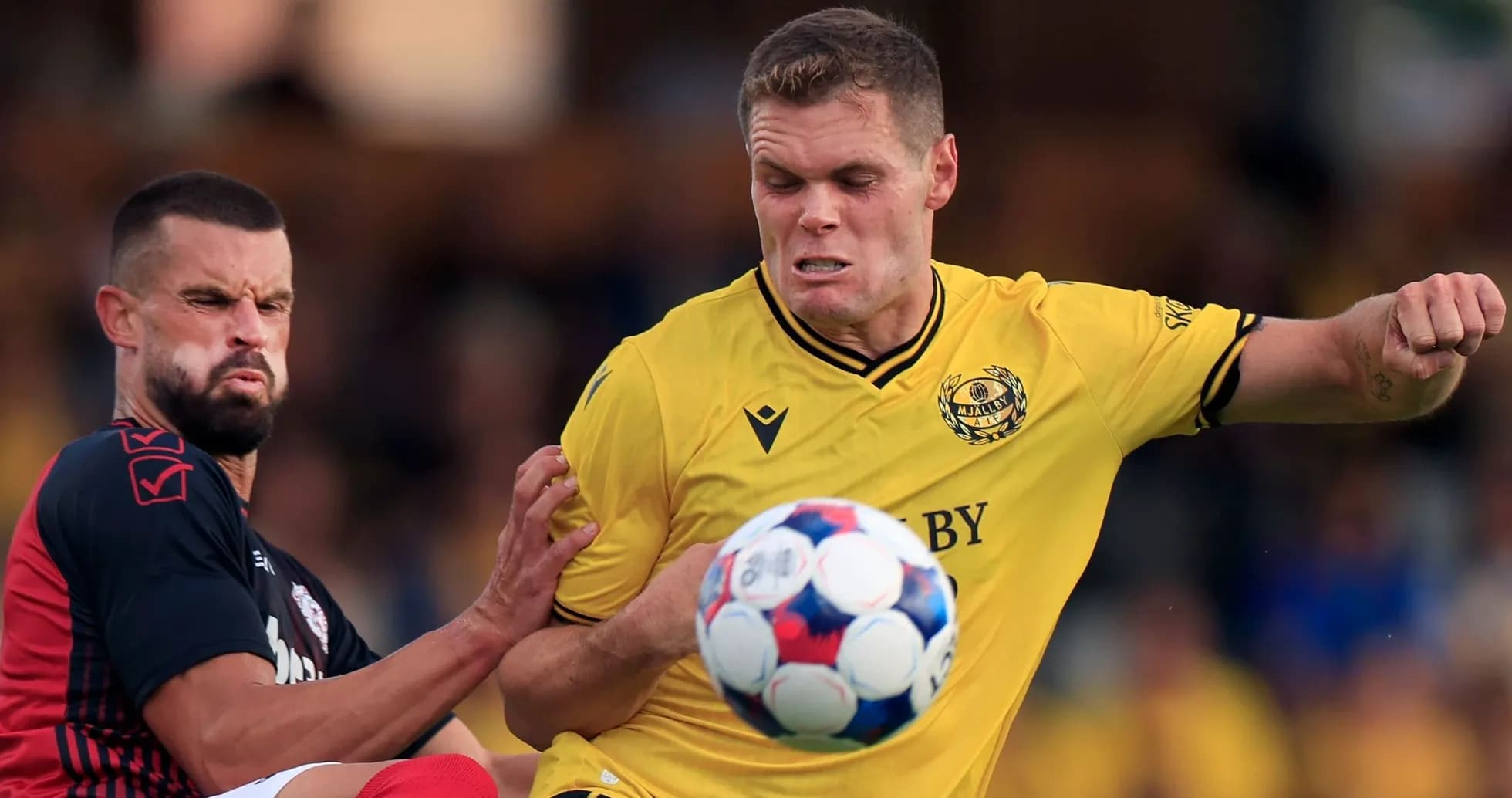 Mjallby player competing for the ball