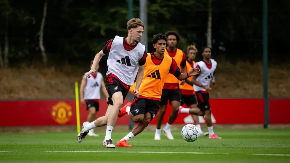 Players training on the pitch at Manchester United facility