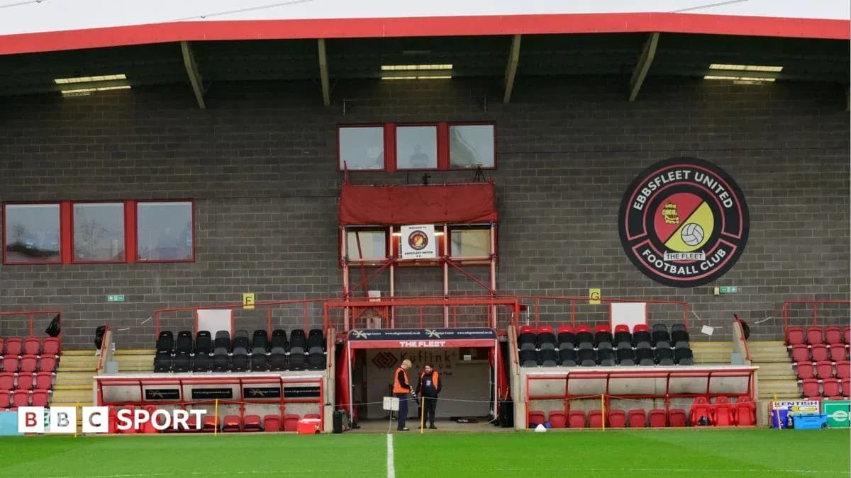 Ebbsfleet United's stadium entrance and seating area