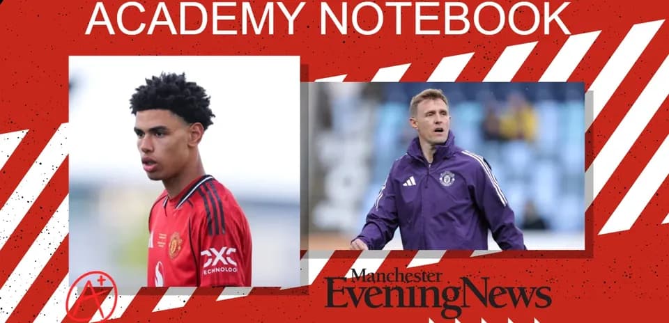 Young player in Manchester United kit and coach observing