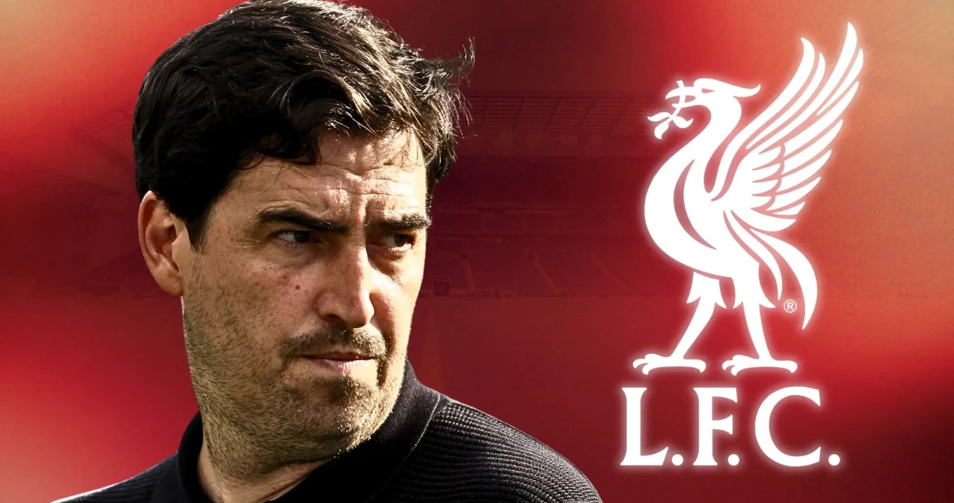 Manager with Liverpool logo in background