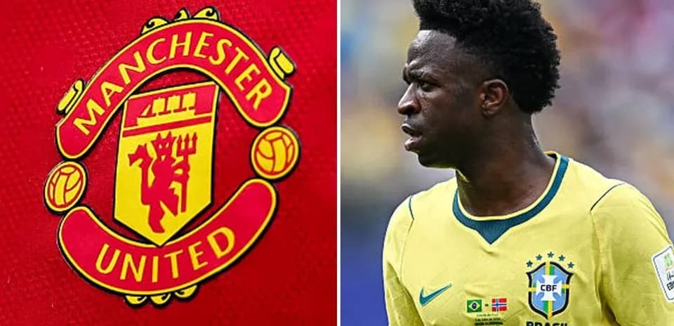 Manchester United logo and player in Brazil jersey