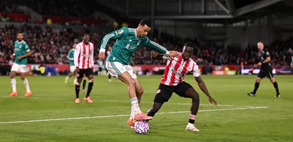 Player tackling during Liverpool vs Brentford match