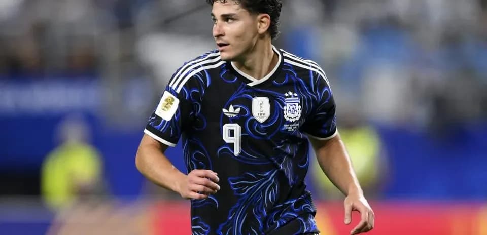 Player wearing Argentina kit during match action