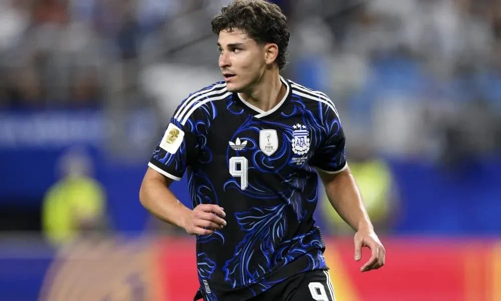Player wearing Argentina kit during match action