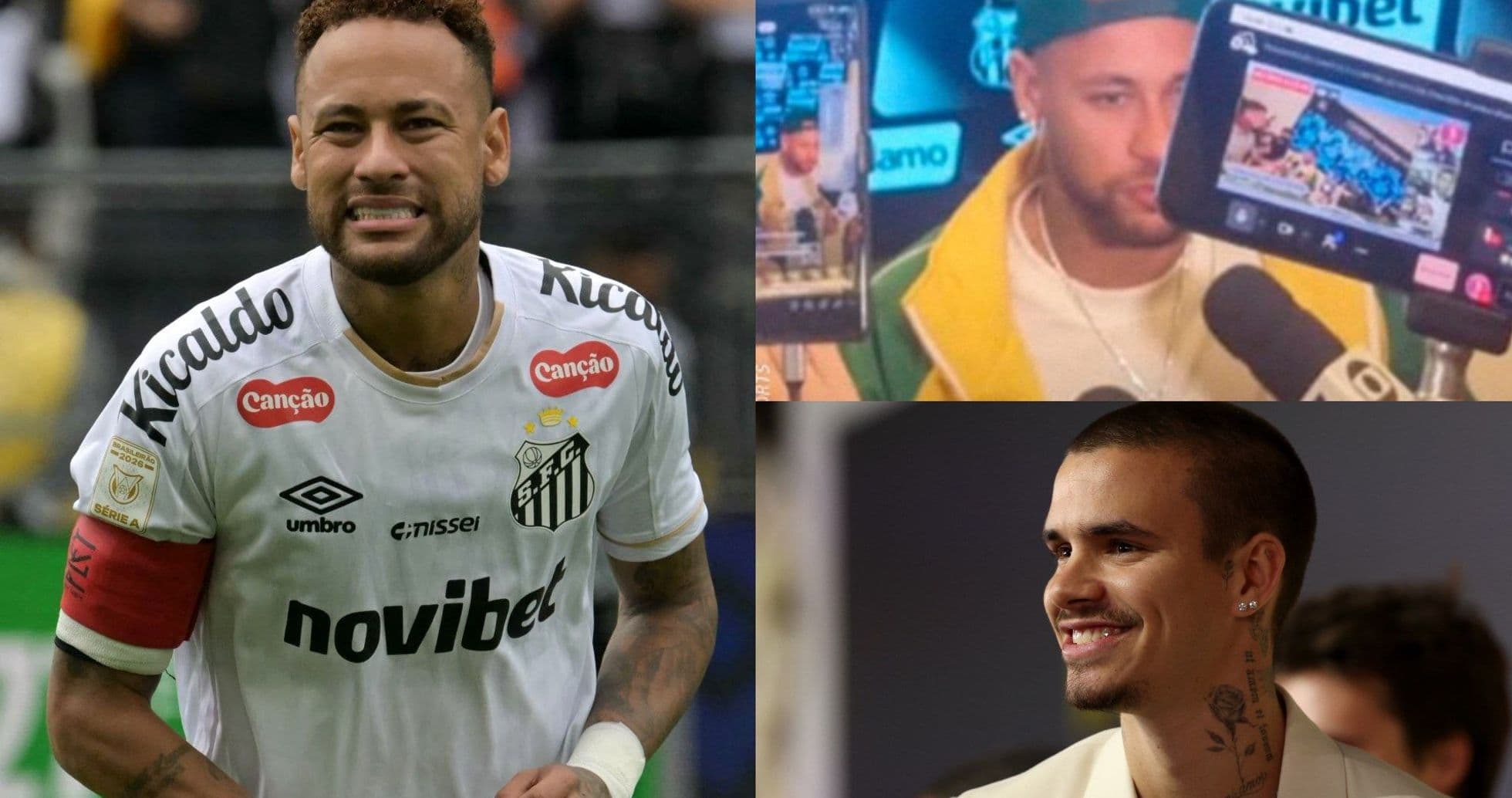 Neymar in Santos jersey and two media appearances