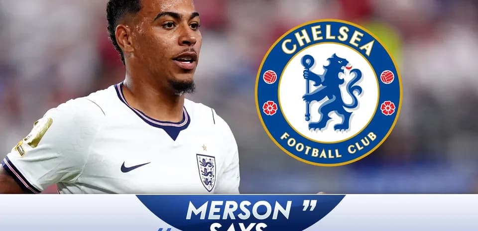 Player wearing England kit with Chelsea logo background