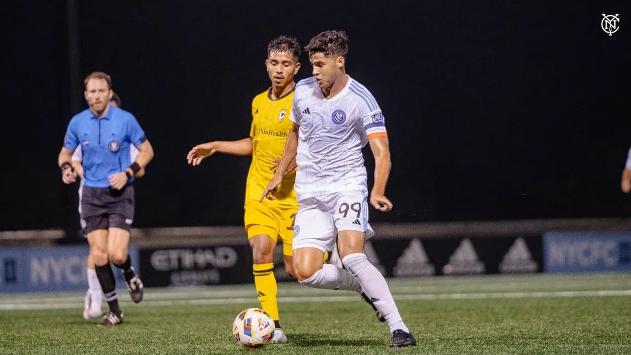 New York City II player dribbling against Columbus Crew II