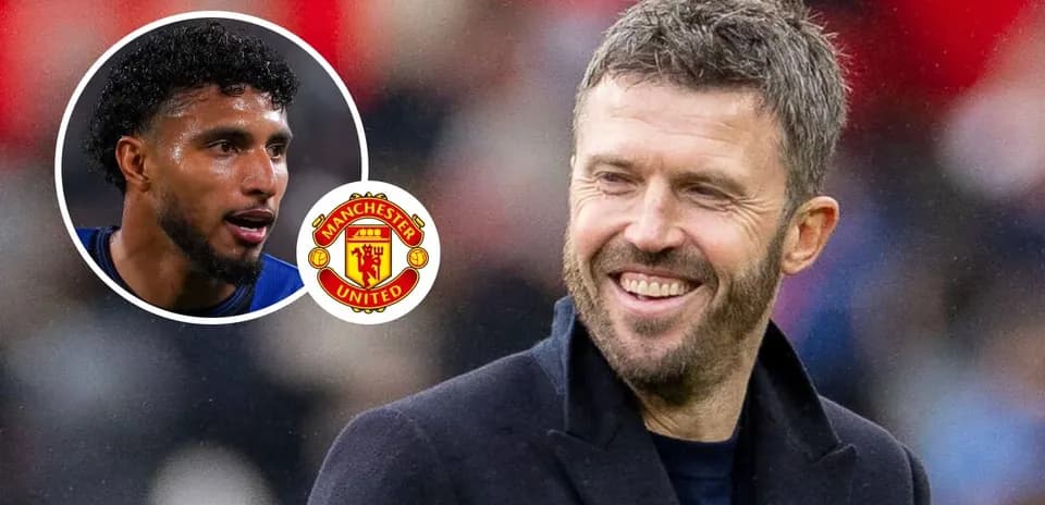 Manchester United coach smiling with player inset