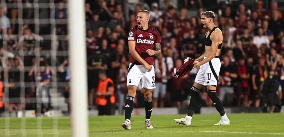 Sparta Praha players celebrating during UEFA match