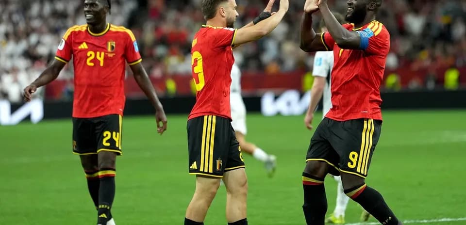 Belgian players celebrating during World Cup match