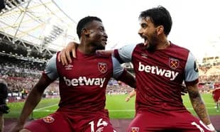 West Ham players celebrating a goal during match
