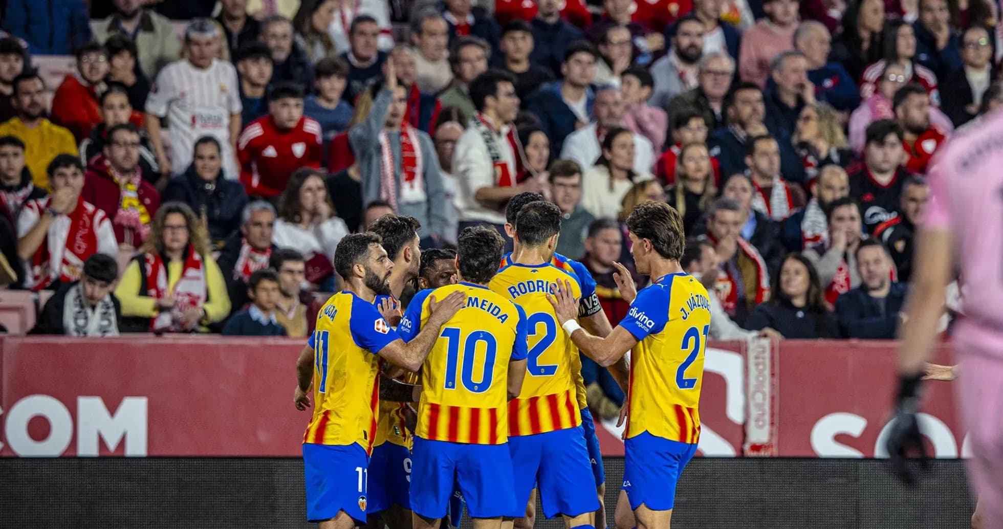 Valencia players celebrating a goal during match