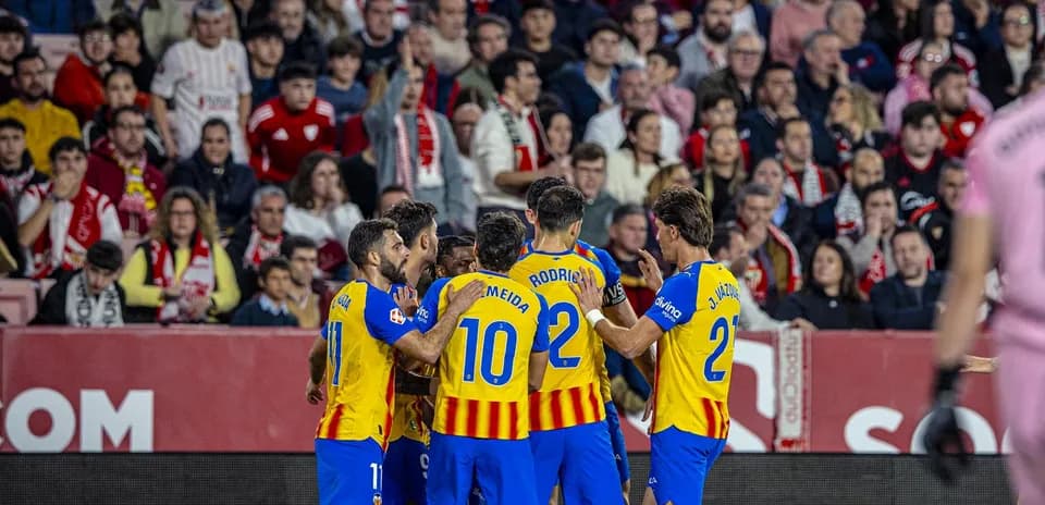 Valencia players celebrating a goal during match