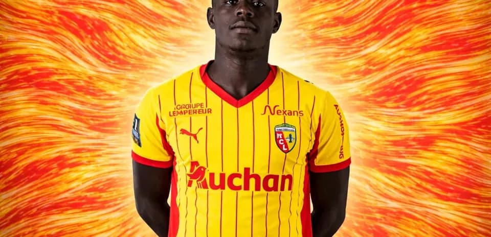 Player in yellow and red jersey with background design