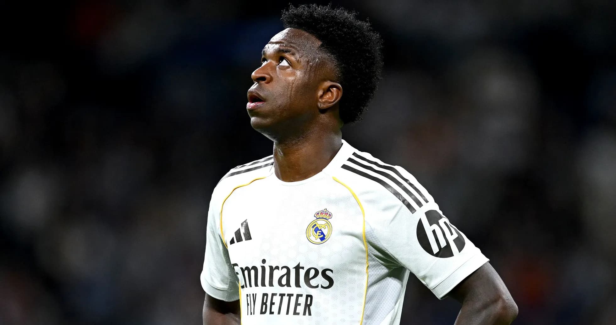 Vinícius Júnior looking up during a match
